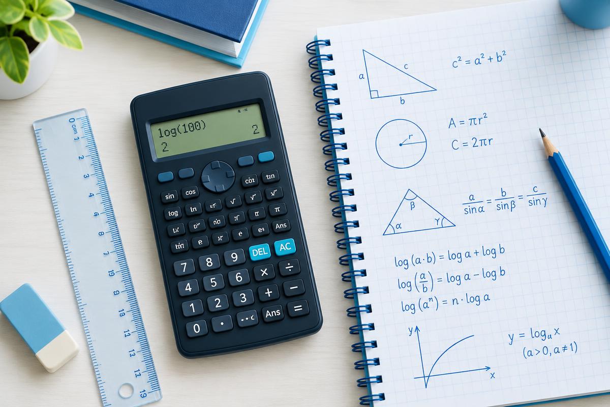 Calculadora online con fórmulas de geometría y logaritmos